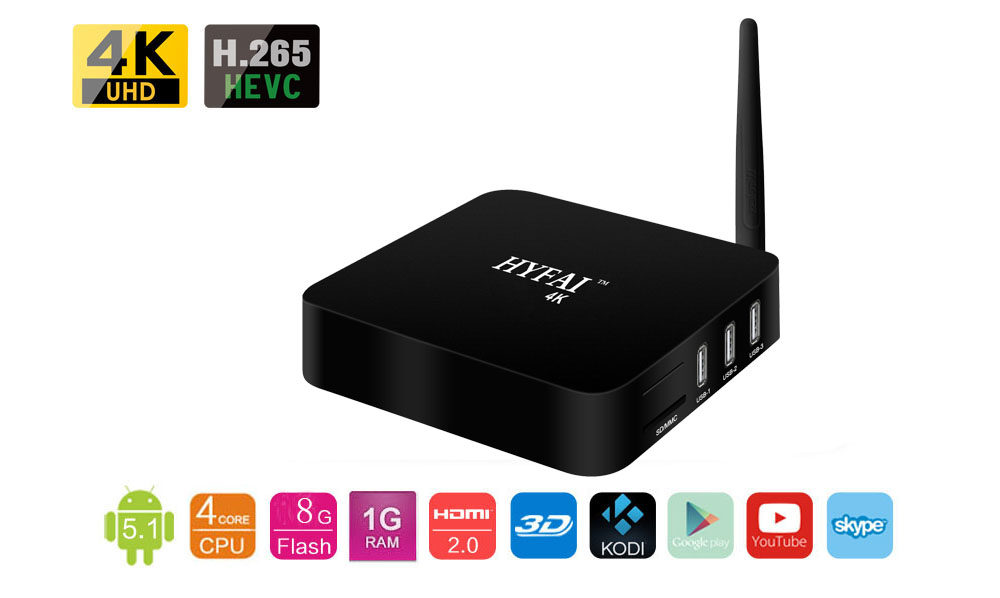 Hyfai QR6 Quad Core 4K IPTV Android TV Box with KODI Hyfai QR6 Quad Core 4K IPTV Android TV Box with KODI