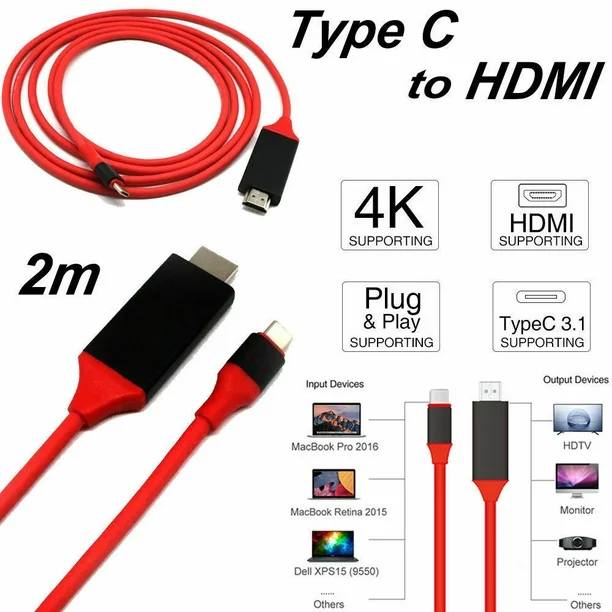 USB 3.1 Type C to HDMI HDTV Adpater Cable 2M 4K