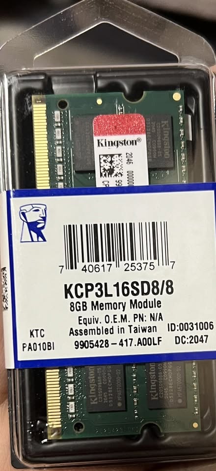 8 GB DDR3L 1600 Mhz (PC3L 12800) SODIMM Kingston KCP3L16SD8/8