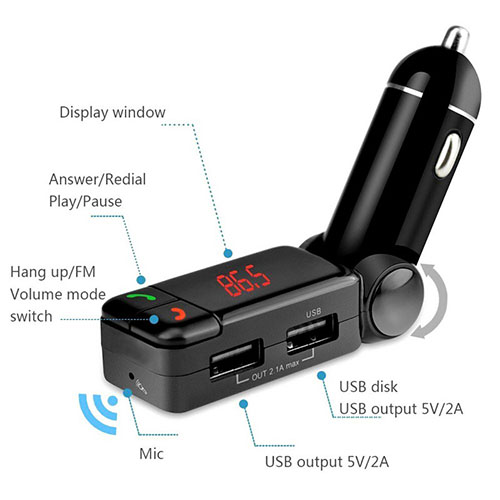 Car Bluetooth Charger with FM Radio Transmitter USB Charger