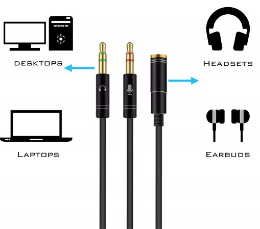 3.5mm Mic / Headset Male Jack to Audio Female Joiner