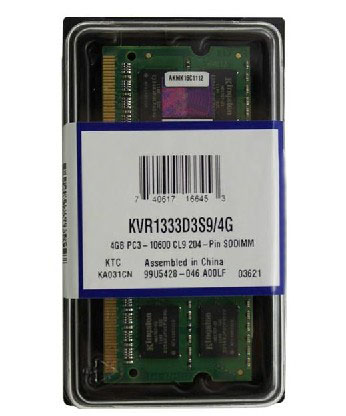 4 GB DDR3 1333 Mhz SODIMM Kingston KVR1333D3S9 - Click Image to Close
