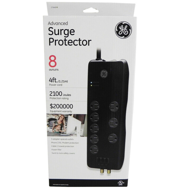 GE 8-Outlet Surge Protector, 4ft Cord, 2100 Joules
