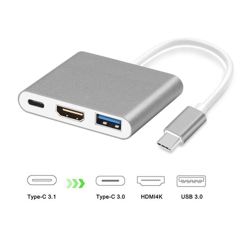 USB 3.1 Type C to HDMI + USB 3.0 + Type C 3 in 1 Adapter - Click Image to Close